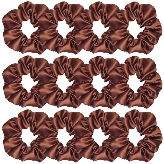 Picture of Sufermoe 12 Pcs Satin Silk Hair Scrunchies, Coffee color, 4.5 Inch Soft Hair Ties, Fashion Hair Bands, Hair Accessories for Women and Girls