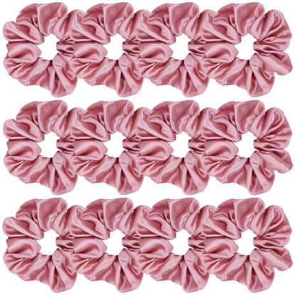 Picture of Sufermoe 12 Pcs Satin Silk Hair Scrunchies, Rose Pink, 4.5 Inch Hair Ties and Hair Bands for Women and Girls, Versatile Hair Accessories for Different Hairstyles and Occasions