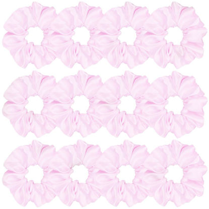 Picture of Sufermoe 12 Pcs Satin Silk Hair Scrunchies, 4.5 Inch, Pale Pink, Soft Hair Ties, Fashion Hair Bands, Ponytail Holders for Women and Girls