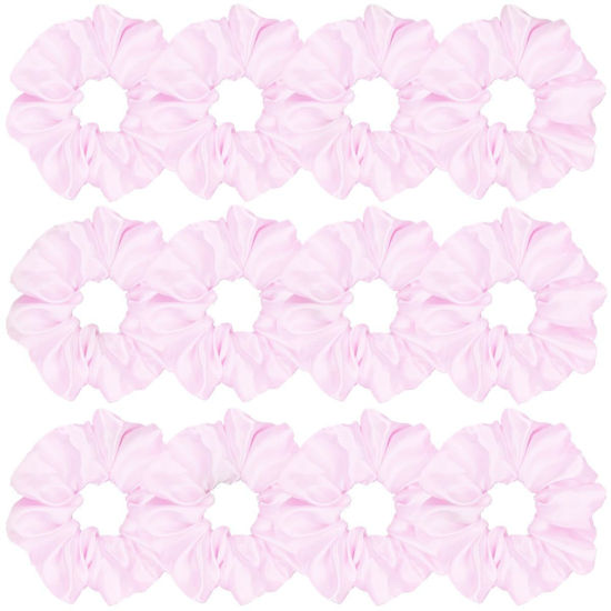 Picture of Sufermoe 12 Pcs Satin Silk Hair Scrunchies, 4.5 Inch, Pale Pink, Soft Hair Ties, Fashion Hair Bands, Ponytail Holders for Women and Girls