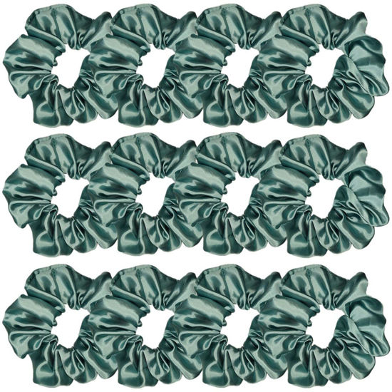 Picture of 12 Pcs Satin Silk Scrunchies, Soft Hair Ties, Fashion Bands, Bows, Elastic Bracelets, Ponytail Holders for Women and Girls (4.5 Inch, Green Gray)