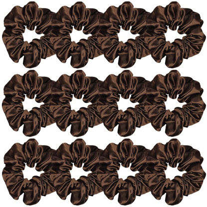 Picture of Sufermoe 12 Pcs Satin Silk Hair Scrunchies, 4.5 Inch Dark Brown Soft Hair Ties for Women and Girls, Hair Accessories for Different Hairstyles and Occasions