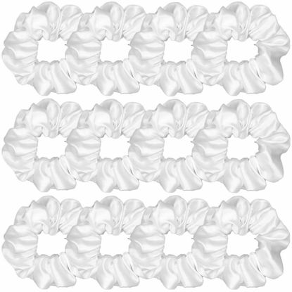 Picture of 12 Pcs Satin Silk Scrunchies Soft Ties Fashion Bands Hair Bow Ropes Elastic Bracelet Ponytail Holders Accessories for Women and Girls (4.5 Inch, Pure White)