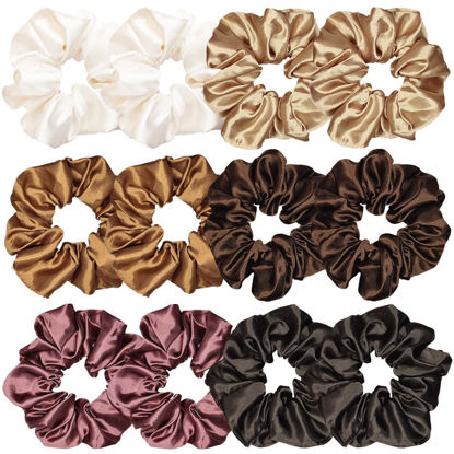 Picture of 12 Pcs Satin Silk Scrunchies - Soft Hair Ties, Fashion Hair Bands, Hair Bow Ropes, Elastic Bracelet Ponytail Holders for Women and Girls (4.5 Inch, Classic Color Pair)