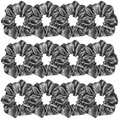 Picture of Sufermoe 12 Pcs Satin Silk Hair Scrunchies, Dark Gray (4.5 Inch), Hair Ties for Women and Girls