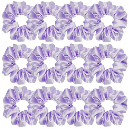 Picture of Sufermoe 12 Pcs Satin Silk Hair Scrunchies, Light Purple (4.5 Inch) Soft Hair Ties for Women and Girls - Versatile Hair Accessories for Hairstyles, Ponytails, Bows, and Bracelets