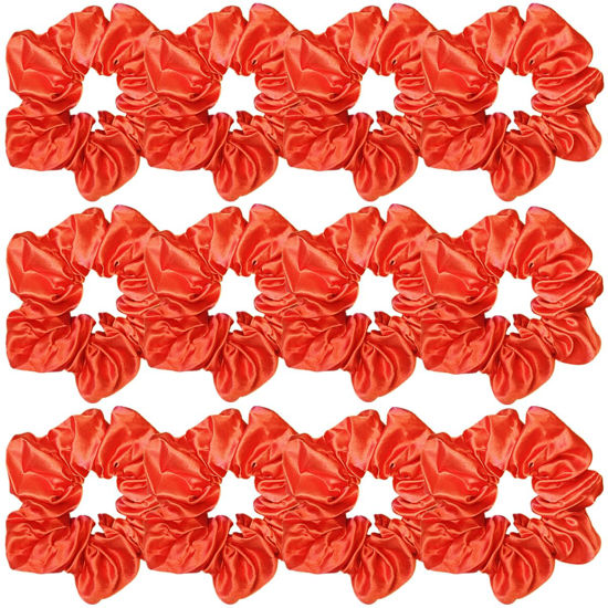 Picture of Sufermoe 12 Pcs Satin Silk Hair Scrunchies, Orange (4.5 Inch) Soft Hair Ties for Women and Girls, Hair Accessories for Different Hairstyles and Occasions