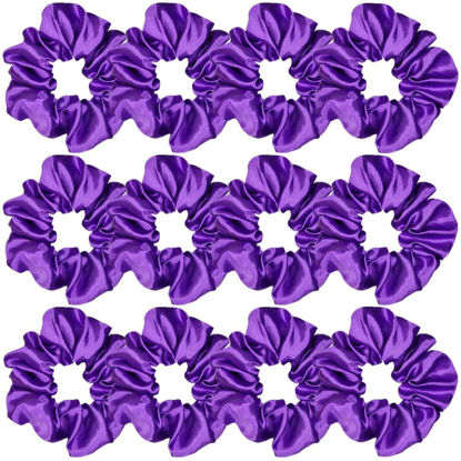 Picture of Sufermoe 12 Pcs Satin Silk Hair Scrunchies, 4.5 Inch, Hair Ties, Hair Bands, Ponytail Holders, Dark Purple, Hair Accessories for Women and Girls