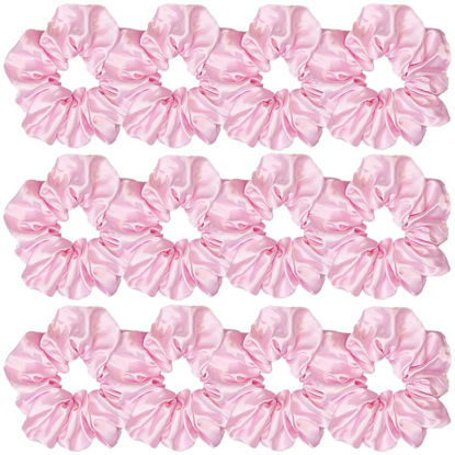 Picture of Sufermoe 12 Pcs Satin Silk Hair Scrunchies (4.5 Inch), Light Pink Elastic Hair Ties for Women and Girls, Fashion Hair Accessories for Daily Life, Yoga, Working, Studying, Running, Holidays, Parties