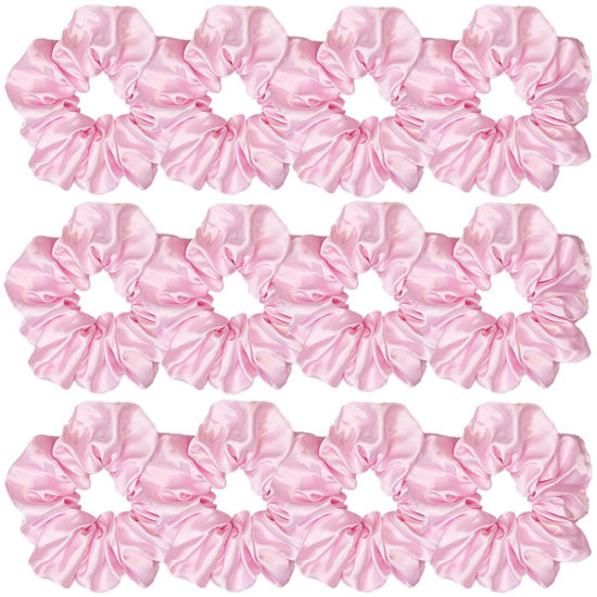 Picture of Sufermoe 12 Pcs Satin Silk Hair Scrunchies (4.5 Inch), Light Pink Elastic Hair Ties for Women and Girls, Fashion Hair Accessories for Daily Life, Yoga, Working, Studying, Running, Holidays, Parties