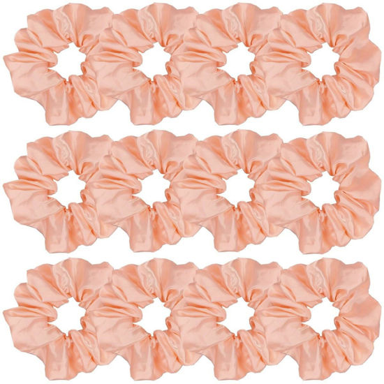 Picture of Sufermoe Satin Silk Hair Scrunchies, 12 Count - Light Orange (4.5 Inch) Elastic Hair Ties, Hair Bands, Ponytail Holders and Accessories for Women and Girls