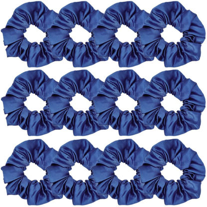 Picture of Sufermoe 12 Pcs Satin Silk Hair Scrunchies, Dark Blue (4.5 Inch), Hair Ties and Accessories for Women and Girls