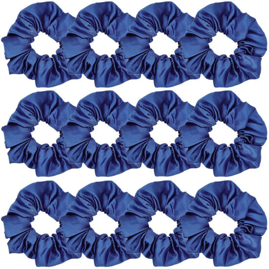 Picture of Sufermoe 12 Pcs Satin Silk Hair Scrunchies, Dark Blue (4.5 Inch), Hair Ties and Accessories for Women and Girls