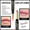 Picture of evpct 1Pcs Light Pink Pale-Pink Metallic Shine Shimmer Lip Liner and Lipstick Combo Set Kit for Women, DNM Lightweight Hydrating Formula High Impact Full Coverage Lipstick and Lip Liner Makeup Gloss