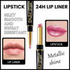 Picture of evpct 1Pcs Rose Pink Metallic Shine Shimmer Lip Liner and Lipstick Combo Set Kit for Women, DNM Lightweight Hydrating Formula High Impact Full Coverage Lipstick and Lip Liner Makeup Stains Gloss, 21#