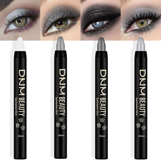 Picture of evpct 4Pcs Cream Eyeshadow Pencil Bulk Stick Set for Eyes Waterproof Pearl white Dazzling grey Pearl black Silver Shimmer Metallic Eyeshadow Crayon Stick sombras en crema para ojos