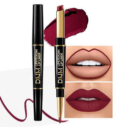 Picture of evpct 1Pcs Dark Wine Red Lip Liner and Lipstick Set Kit for Women DNM Matte Lips Kit with Lip Liner Lip Stains Long Lasting Waterproof 24 Hour Lipstick and Lip Liners Combo Lipliners Pencil Set 09#