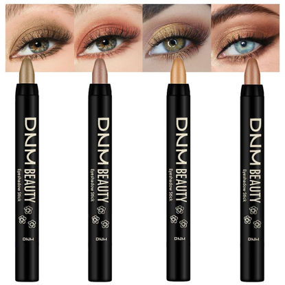 Picture of evpct 4Pcs Cream Eye Shadow Brightener Sticks Set for Eyes, Light Khaki Bronze Desert Beige Gold Shimmer Metallic Eyeshadow Pencil Applicator Stick Palette Makeup Waterproof sombras en crema para ojos