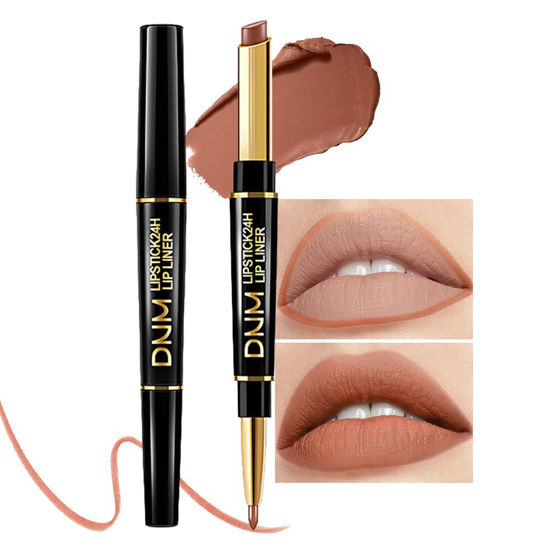 Picture of evpct 1Pcs Light Nude Brown Matte Lip Liner and Lipstick Combo Set Kit for Women, DNM Magic Neutral Lipstick 24 Hours Original Lipstick and Lips Liner Pencil Stain Gloss Makeup Long Lasting Waterproof