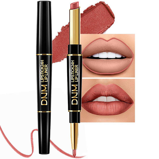 Picture of evpct 1Pcs Rose Gold Metallic Lip Liner and Lipstick Set Kit for Women DNM Lips Kit with Lip Liner Lip Stains Long Lasting Waterproof 24 Hour Lipstick and Lip Liners Combo Lipliners Pencil Set 07#