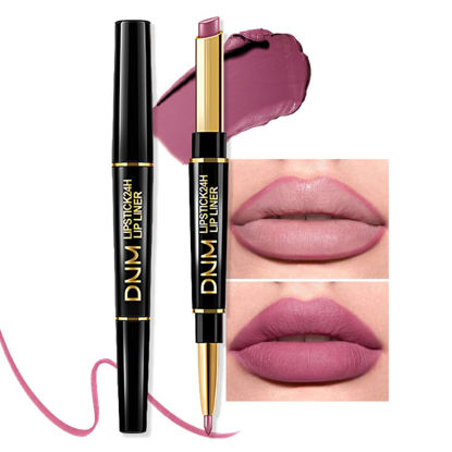 Picture of evpct 1Pcs Light Plum Rose Matte Lip Liner and Lipstick Combo Set Kit for Women, DNM Magic Neutral Lipstick 24 Hours Original Lipstick and Lips Liner Pencil Stain Makeup Long Lasting Waterproof, 24#