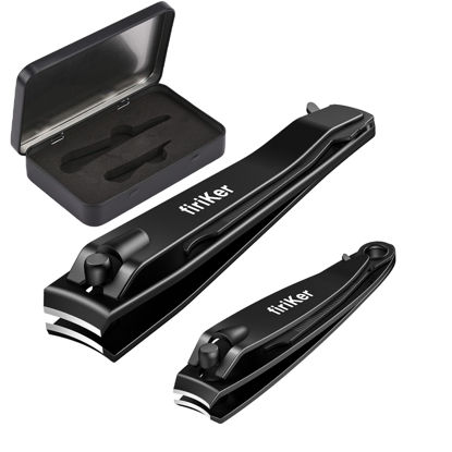 Picture of firiKer Nail Clippers Set, Heavy Duty Black Matte Stainless Steel nail Clipper with Nail File, Ultra Sharp Fingernail and Toenail Clipper Cutters, Nail Clipper Tools for Men & Women with Gift Tin Case