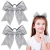 Picture of 2 Packs Jumbo Cheerleading Bow 8 Inch Cheer Hair Bows Large Cheerleading Hair Bows with Ponytail Holder for Teen Girls Softball Cheerleader Outfit Uniform (Silver)