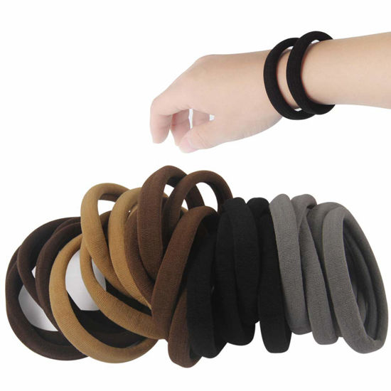 Picture of 20 PCS Thick Seamless Hair Ties for Curly Heavy and Long Hair Brown Hair Elastics for Women Men and Girls Big Pony tails Holders (5 cm in Diameter, 1 cm in Width)