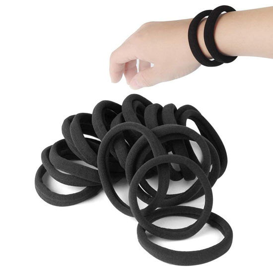 Picture of 20 PCS Large Hair Ties for Thick Hair Black Hair Bands for Women Men and Girls No Damage Stretchy Ponytail Holders for Braids (5 cm in Diameter, 1 cm in Width)