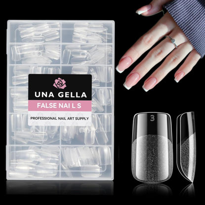 Picture of UNA GELLA Short Square Nail Tips 312pcs Square fake nails Pre-file Soft Gel X Nails Tips for Full Cover Acrylic Nails False Nails12 Sizes Press on Nails For Gel Nail Extensions Home DIY Nail Salon