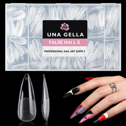 Picture of UNA GELLA Long Stiletto Gel x Nail Tips Full Cover 312pcs Half Matte Stiletto Gel x Tips Press On Nails for Faster Gel x Nail Extension, Clear False Fake Acrylic Nails 12 Sizes for Her