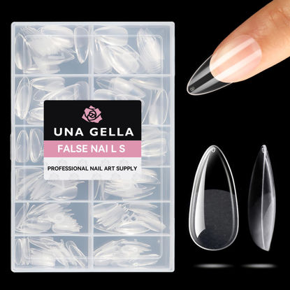 Picture of UNA GELLA Medium Almond Gel Nail Tips Half Matte 312pcs Almond Gel x Nails No C Curve Clear Almond False Fake Nails Effective Nail Extensions for DIY Art Salon-Level Press On Nails, 12 Sizes