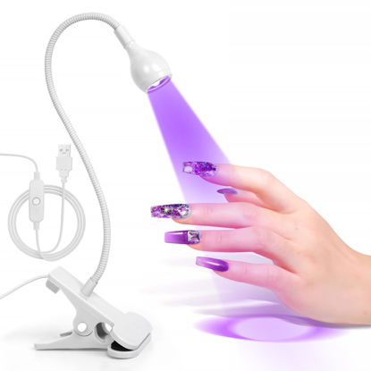 Picture of AORAEM LED Nail Lamps 3W Flexible Gooseneck Lamp Quicky Dry Nail Manicure Dryer Gel Polish Curing Light Plug Play Portable Flash Cure Light for Gel Nails Home DIY Professional Nail Tools White