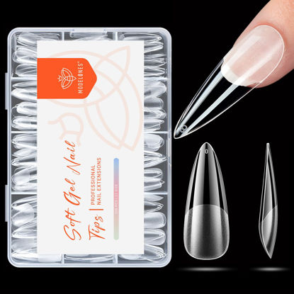 Picture of modelones Medium Stiletto Nail Tips, Pre-shaped Full Cover Fake Nails Soft Gel Acrylic Nail Tips Nail Extension False Gel x Nail Kit 216PCS 12Sizes