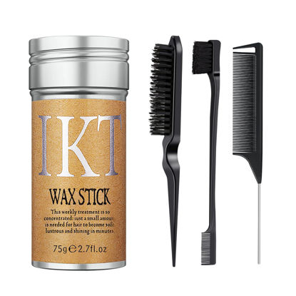 Picture of Black Edge Brush, Flyaway Tamer and Slick Back Brush for Smooth, Voluminous Hairstyles - Rat Tail Combs Included