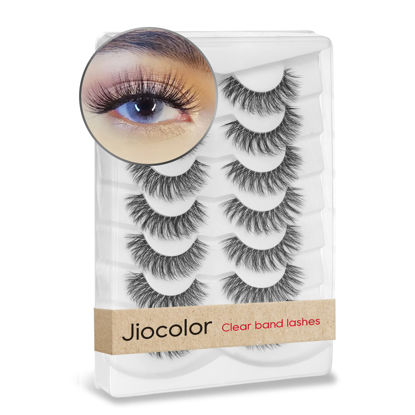 Picture of Natural Lashes False Eyelashes Wispy Natural Faux Mink Lashes Jiocolor 7 Pairs Light Volume Fake Eye Lashes DJ-15