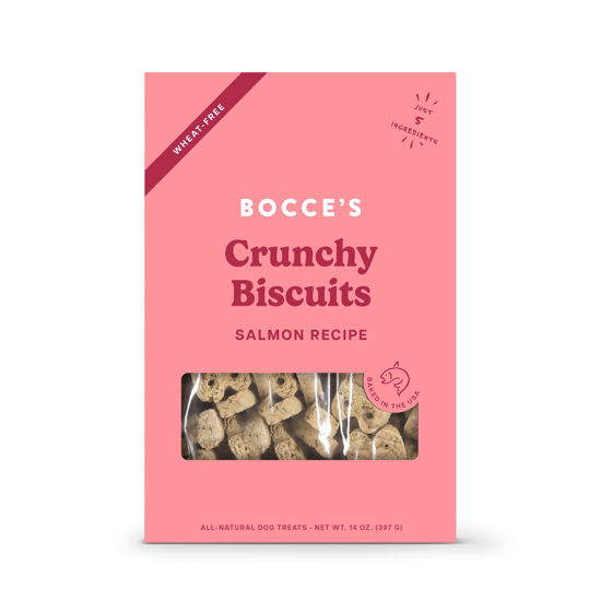 Picture of Bocce's Bakery Oven Baked Salmon Recipe Treats for Dogs, Wheat-Free Dog Treats, Made with Real Ingredients, Baked in The USA, All-Natural Salmon, Sweet Potato & Parsley Biscuits, 14 oz