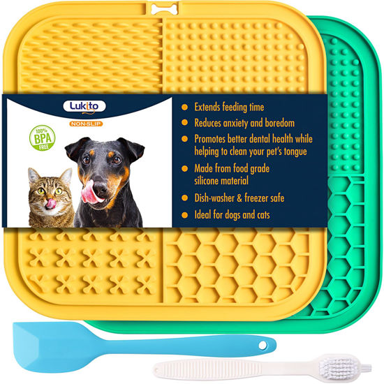 Picture of LUKITO Premium Silicone Licking Mat for Dogs & Cats, 77 Suction Cups, Slow Feeder, Boredom Reducer, Anxiety Relief, Dishwasher Safe, Food Grade