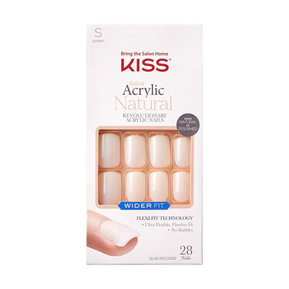 Picture of KISS Salon Acrylic Wider Fit Natural Fake Nails, ‘Rare’, 28 Acrylic-Infused, Bubble-Free, Flexible, Durable, False Glue-On Nails