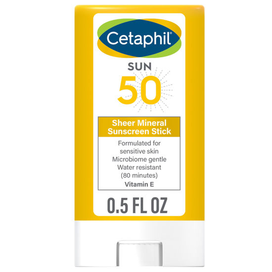 Picture of Cetaphil Sheer Mineral Sunscreen Stick for Face & Body, 0.5oz, 100% Mineral Sunscreen: Zinc Oxide & Titanium Dioxide, Broad Spectrum SPF 50, For Sensitive Skin