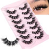 Picture of JIMIRE Mink Lashes Natural Look Silk False Eyelashes Fluffy Cat Eye 6D Wispy Faux Mink Lashes Flat Soft Strips 15MM Fake Lashes 7 Pairs Pack