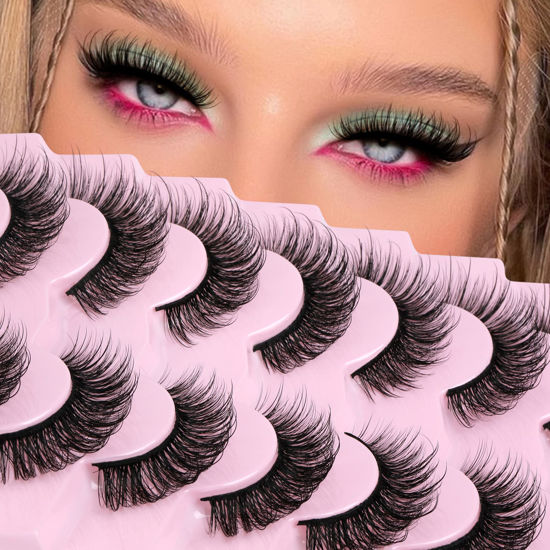 Picture of JIMIRE Faux Mink Lashes Wispy Fairy Strip Lashes Full Fluffy False Eyelashes Cat Eye Pestañas 5D Multilayer Spiky Butterfly 15MM Volume Fake Lashes 8 Pairs Pack