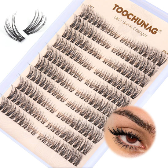 Picture of Natural Lash Clusters Wispy Eyelash Clusters C Curl Left&Right Cluster Eyelashes Extensions 180pcs Cluster Lashes DIY Individual Lash Extension Thin Band Cat Eye Lashes by TOOCHUNAG