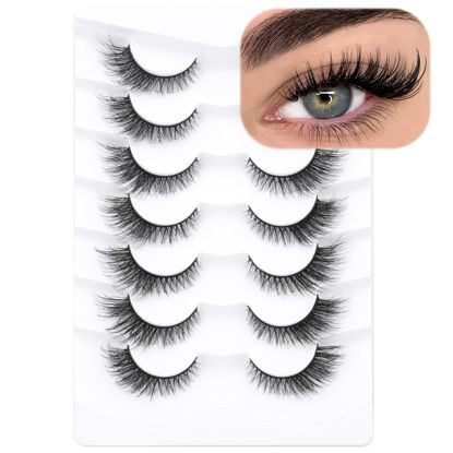 Picture of False Eyelashes Cat Eye Lashes Natural Fluffy Eyelashes Wispy Strip Lashes Mink Volume Fake Eyelashes 7 Pairs Natural Lashes Cat Eye ALICROWN