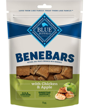 Picture of Blue Buffalo BeneBars Digestive Support Dog Treats with Prebiotic Fiber, Made with Natural Ingredients, USA Chicken & Apple, 9-oz. Bag