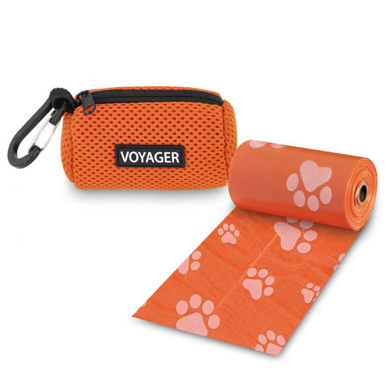 Picture of Best Pet Supplies Dog Poop Bag Holder Leash Attachment, Color, Reusable Mesh Dispenser Pouch for Travel, Walking, Park, and Outdoor Use, Soft and Durable with Clip-On - Mesh Orange