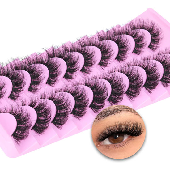 Picture of TNFVLONEINS Wispy Lashes Natural Look Fluffy Eye Lashes Mink 10 Pairs False Eyelashes Pack 4D Volume Strip Fake Eyelashes Like Lash Extension(12-16mm)