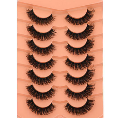 Picture of JIMIRE Mink Lashes Natural Fluffy False Eyelashes Volume Wispy 15MM Thick Fake Lashes Look Like Eyelash Extensions Pestañas 7 Pairs Pack