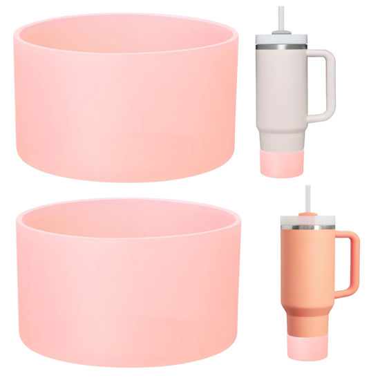 Picture of LONPARRY 2-Pack Boot for StanlyeTumbler 40 30 oz Bottom Sleeve Protector for Stanlye Cup Quencher H2.0 Stanlye IceFlow 30oz Silicone Sleeve for Stanlye Bottom Anti-Slip Bottom Sleeve Clear Peach Pink