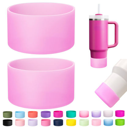 Picture of LONPARRY 2-Pack Silicone Boot for Stanley Cup Quencher IceFlow Rubber Bottom Sleeve Protector for Stanley Tumbler Car Travel Cup Bottle Bottom (Clear Fuchsia)